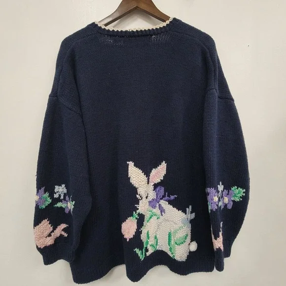 Belle Point Womens Button Up V Neck Easter Sweater Size 2X Embroidered Spring - Picture 2 of 12